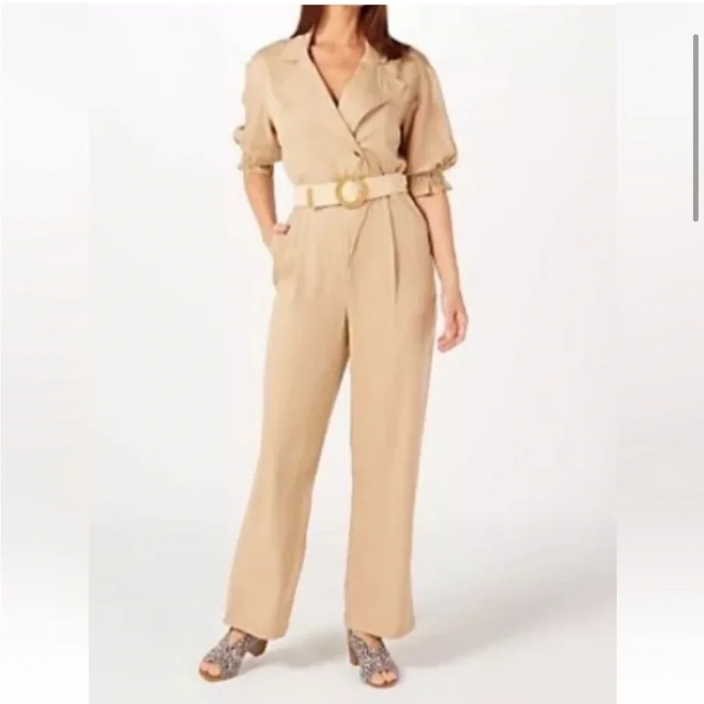 Badgley Mischka tweed collection. Olive green biscuit belted jumper. Size Small - Picture 2 of 11